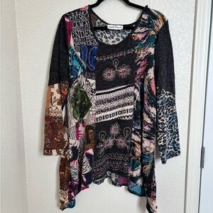 Sacred Threads Patchwork Bohemian Tunic Size Large Whimsy Goth Festival